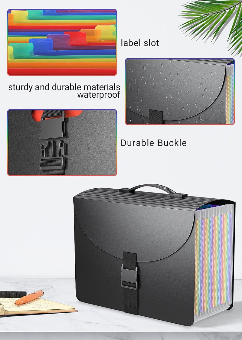 TCJ 25 Pockets File Organizer with Plastic Handle,Expanding File Folders for Receipt,Paper,Documents,Monthly tab Including in Accordion File Folder Organizer,Perfect Filing Folder Matte - Image 2